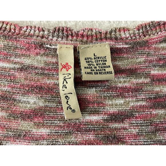 Love Women's Large Pink Cream Long Sleeve Knit Blouse Multicolor V-Neck - Picture 3 of 13